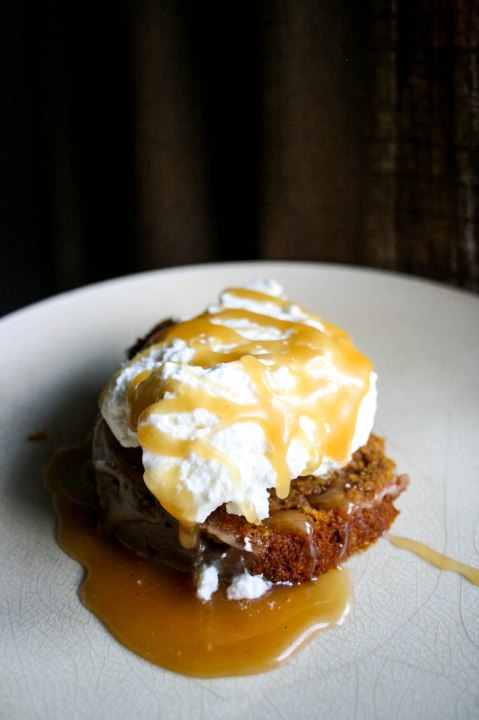 Pumpkin Molasses Bundt Cake with Lemon Vanilla Caramel Sauce