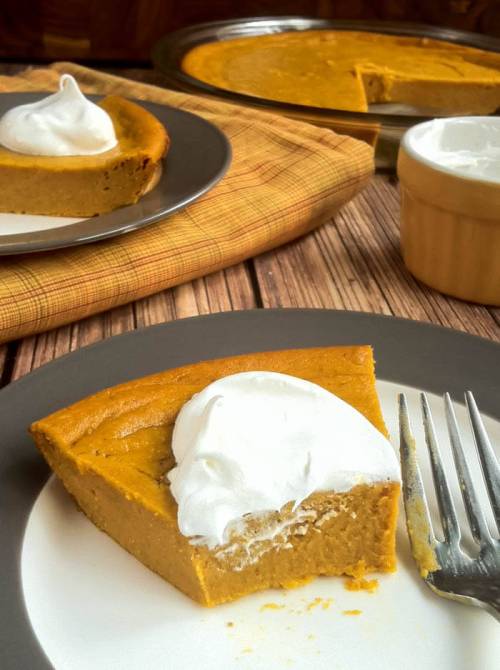 Impossible Pumpkin Pie. Just throw all the ingredients in a blender, pour it into a pie plate and bake! Impossibly easy!