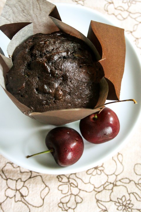 Chocolate Cherry Zucchini Muffins