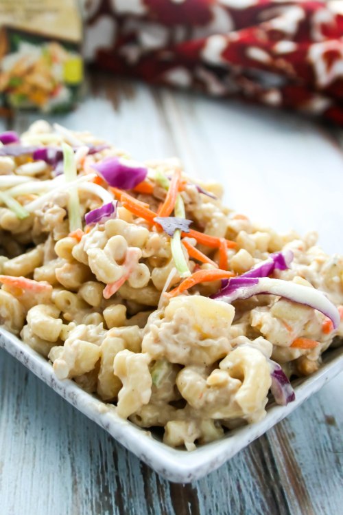 Coconut Adobo Macaroni Salad. A Filipino style macaroni salad with pineapple, shredded chicken, and Coconut Adobo sauce. #PuloCuisine