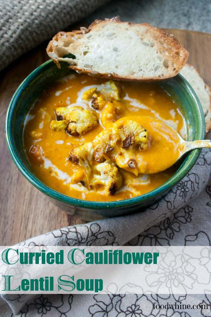 A gorgeous soup made with roasted cauliflower, curry, red lentils and coconut milk
