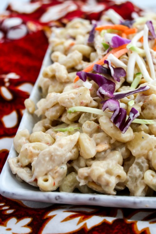 Coconut Adobo Macaroni Salad. A Filipino style macaroni salad with pineapple, shredded chicken, and Coconut Adobo sauce. #PuloCuisine