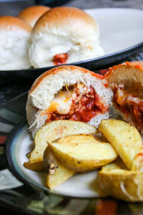 Sloppy Joe Stuffed Buns. They're packed full of veggies and meat, then stuffed into a bun with plenty of cheese. Best sloppy joes EVER!