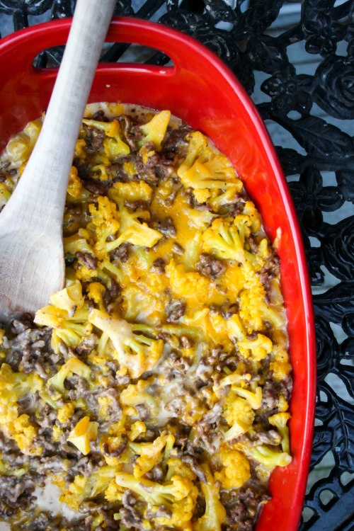 Cauliflower Cheeseburger Casserole