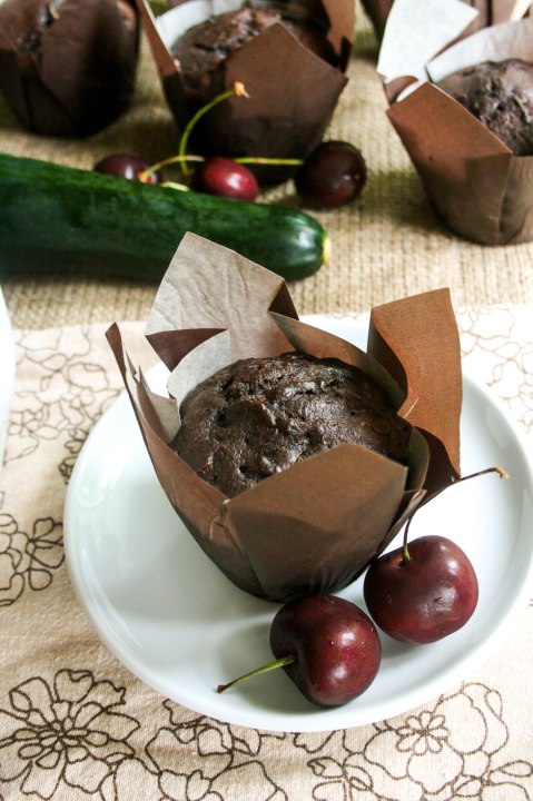 Chocolate Cherry Zucchini Muffins