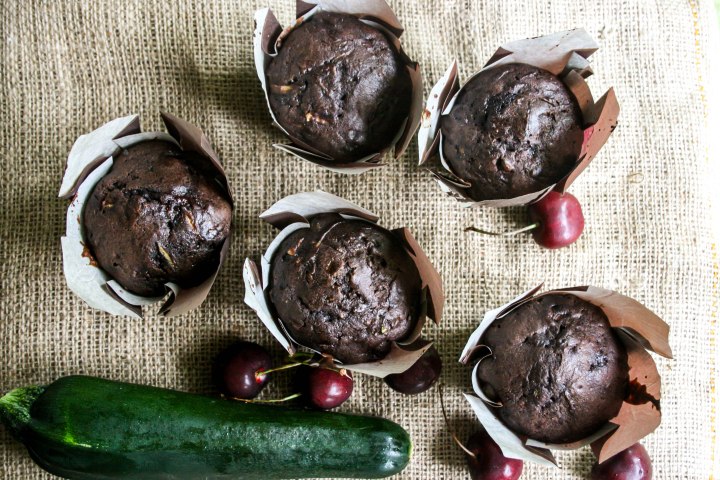 Chocolate Cherry Zucchini Muffins
