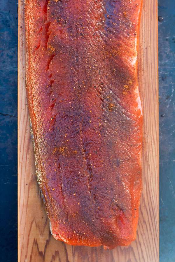 Salmon grilled on a cedar plank with a vibrant Moroccan spice rub. You'll never want salmon any other way once you try it!