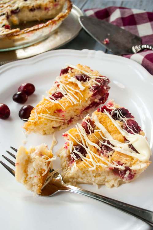 Cranberry Coconut Blender pie drizzled with white chocolate. A super easy and impressive holiday dessert.