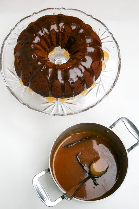 Pumpkin Molasses Bundt Cake with Lemon Vanilla Caramel Sauce