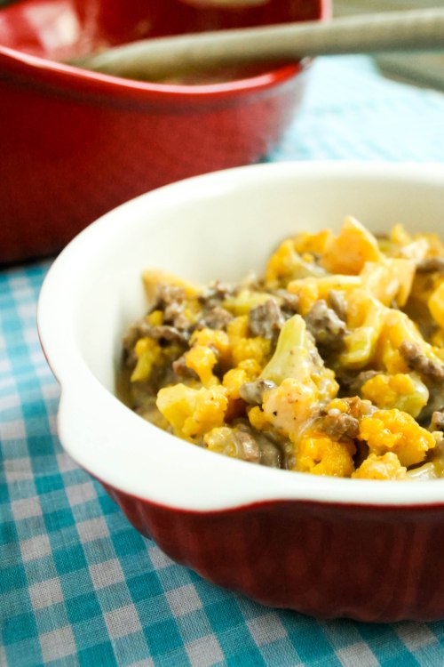 Cauliflower Cheeseburger Casserole