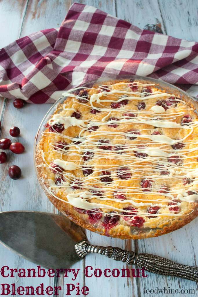Cranberry Coconut Blender pie drizzled with white chocolate. A super easy and impressive holiday dessert.