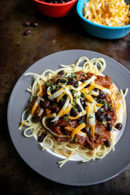 Cincinnati Chili from Ricardo Cuisine. Shake things up on chili night! Made with unique combination of spices and served over spaghetti