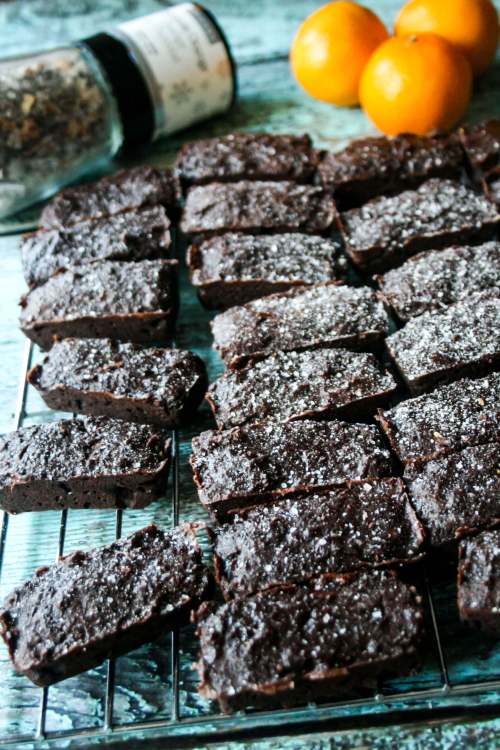 Bite-sized brownies made iwth pureed mandarin oranges.