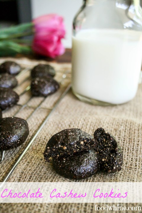 Chocolate Cashew Cookies by Food & Whine. Gluten-free, sweetened with honey.