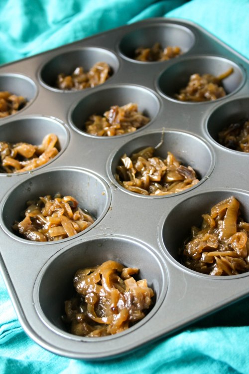 Freeze caramelized onions in muffins tins