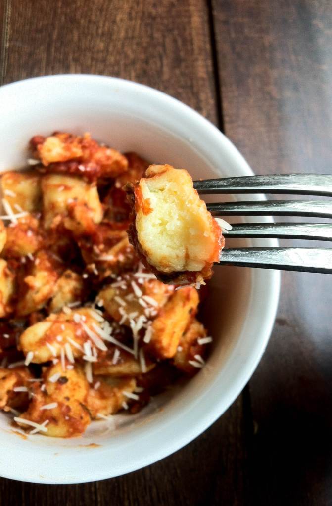Leftover mashed potato gnocchi. So light and fluffy!